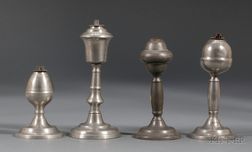 Four Pewter Whale Oil Lamps